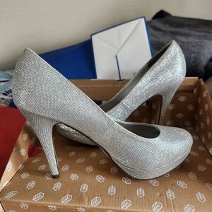 Call It Spring Silver Glitter Heels Stiletto Pumps